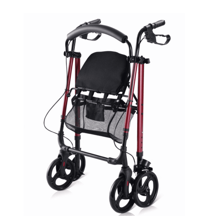 Rollator rojo 22271 con ruedas, freno, asiento y regulable en altura