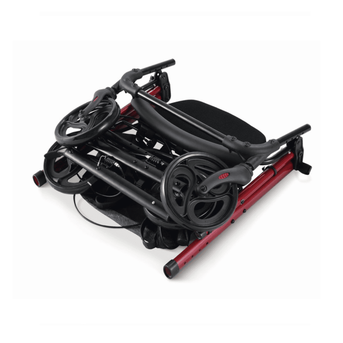 Rollator rojo 22271 con ruedas, freno, asiento y regulable en altura