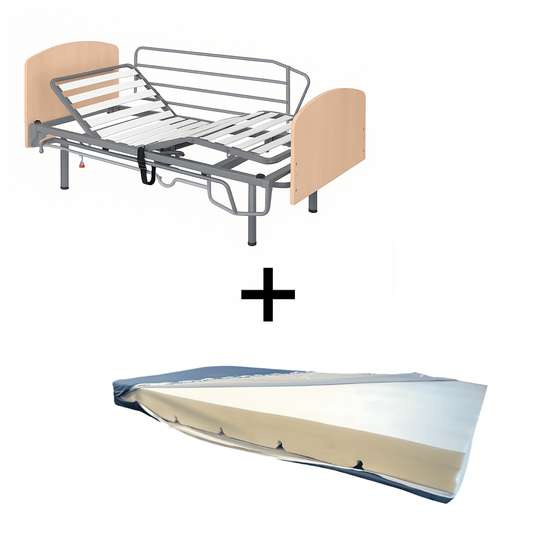 Pack de cama articulada Nules eléctrica de somier 90cm + colchón viscoelástico+ cabecero + piecero + patas niveladoras + barandillas plegables